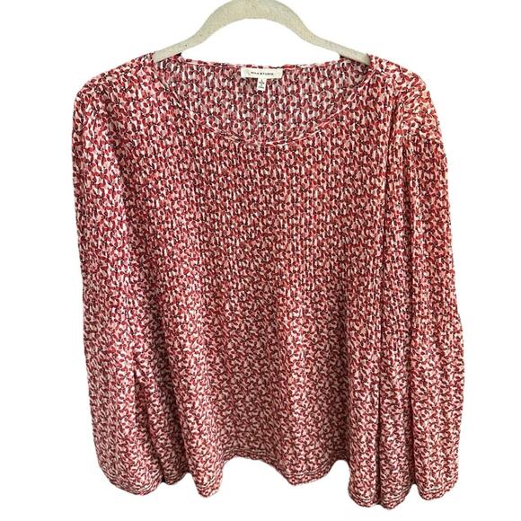 MAX STUDIO Women’s Blouse Peasant Top Boxy Floral Round Neck Flared Sleeve Red L - Picture 1 of 8